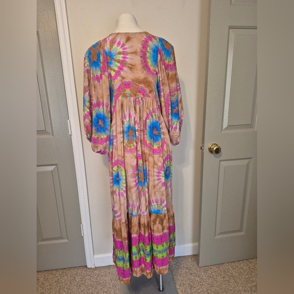 SOFIA COLLECTIONS Anastasia Flowy With Neck Tie Tye Dye Pattern Maxi Dress(O/S) - Picture 8 of 10